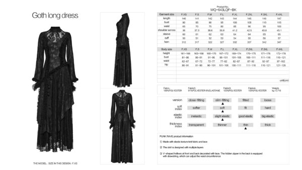 PUNK RAVE V-Shaped Multiple Layers Lace Goth Long Dress - Image 11