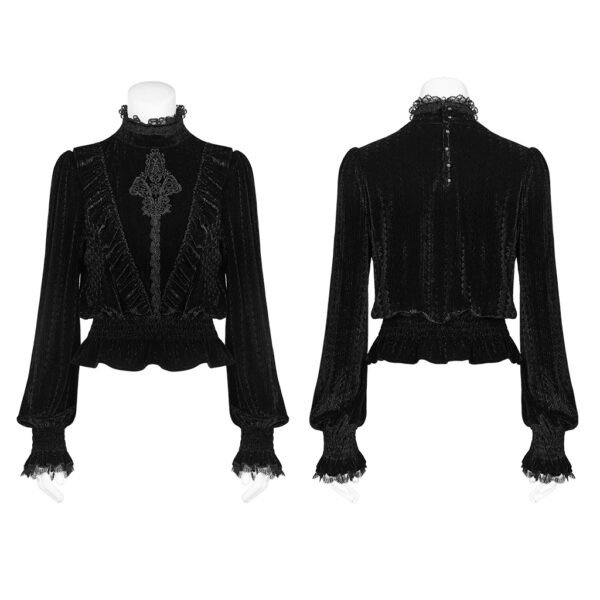 PUNK RAVE Gothic Dark-Grain Velvet Blouse - Image 5