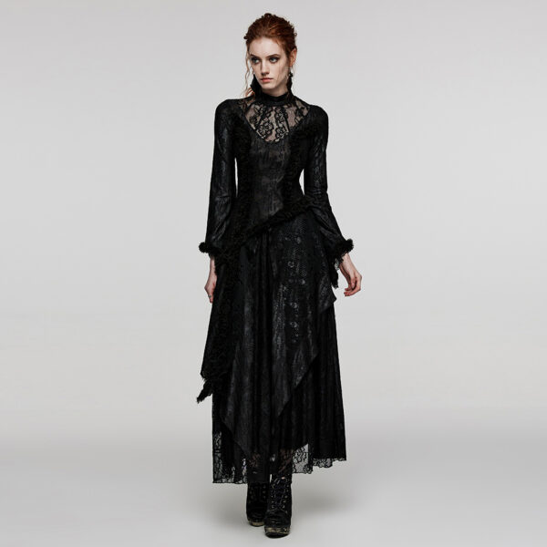 PUNK RAVE V-Shaped Multiple Layers Lace Goth Long Dress