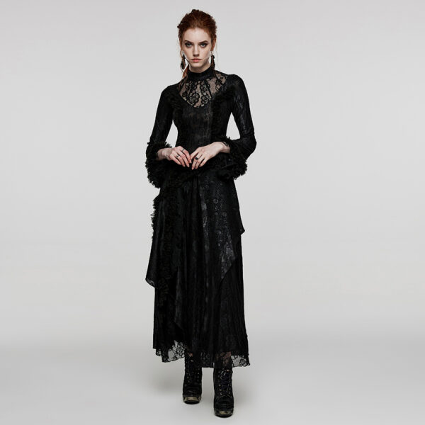 PUNK RAVE V-Shaped Multiple Layers Lace Goth Long Dress - Image 4