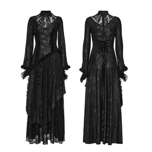 PUNK RAVE V-Shaped Multiple Layers Lace Goth Long Dress - Image 5