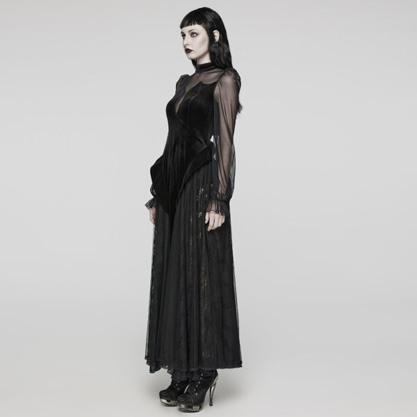 Punk Rave Velvet Mesh And Lace Gothic Dress - Image 2