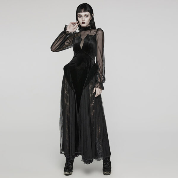 Punk Rave Velvet Mesh And Lace Gothic Dress - Image 4