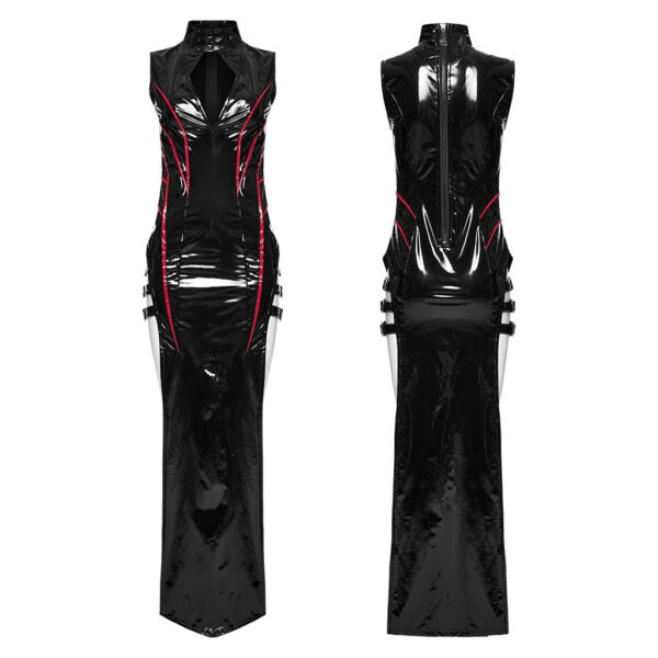 PUNK RAVE Thick Metal Zipper Glossy Elastic Punk Slit Dress - Image 5