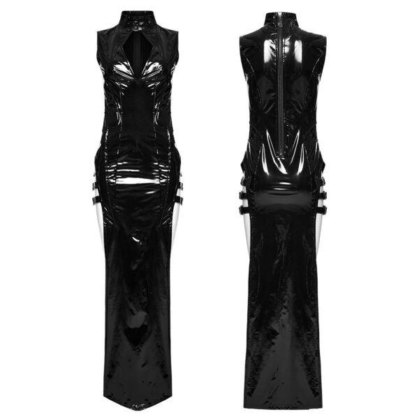 PUNK RAVE Thick Metal Zipper Glossy Elastic Punk Slit Dress - Black - Image 5