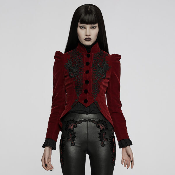 Punk Rave Exquisite Gothic Lace Decoration Red Velvet Jacket