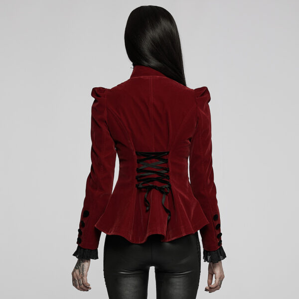 Punk Rave Exquisite Gothic Lace Decoration Red Velvet Jacket - Image 3