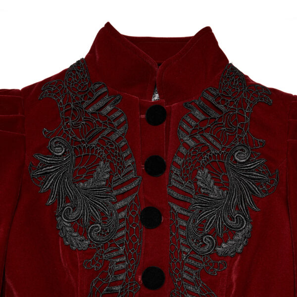 Punk Rave Exquisite Gothic Lace Decoration Red Velvet Jacket - Image 9