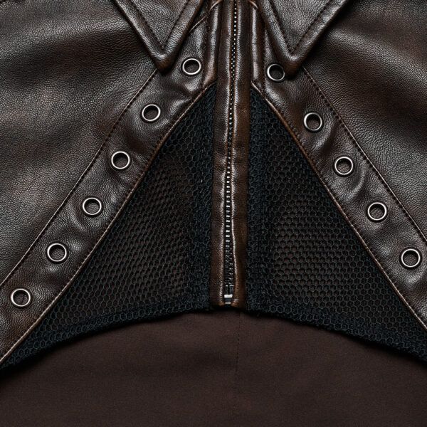 Punk Rave Artificial Leather And Mesh Fabric Punk Short Jacket - Coffee - Image 9