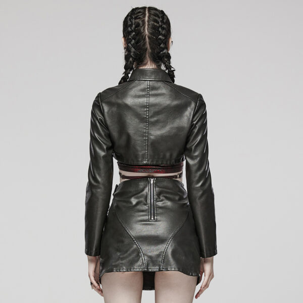 Punk Rave Artificial Leather And Mesh Fabric Punk Short Jacket - Black - Image 3