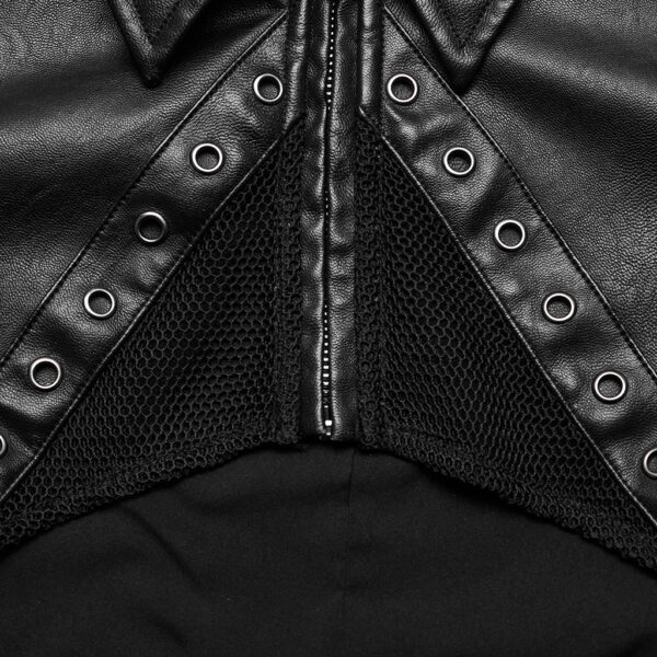 Punk Rave Artificial Leather And Mesh Fabric Punk Short Jacket - Black - Image 6