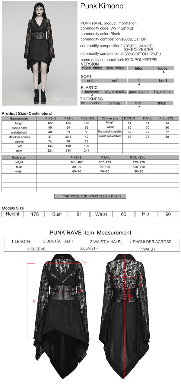 Punk Rave Skull And Rose Pattern Lace Punk Kimono - Image 10