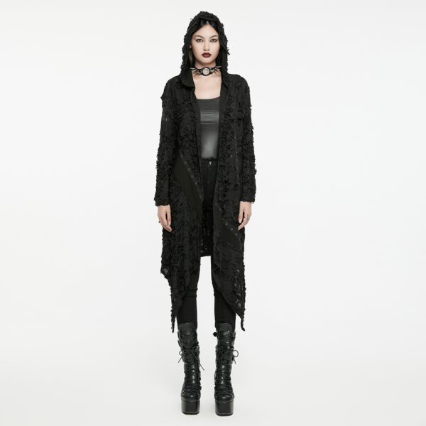 Punk Rave Loose Long Decayed Trench Coat - Black