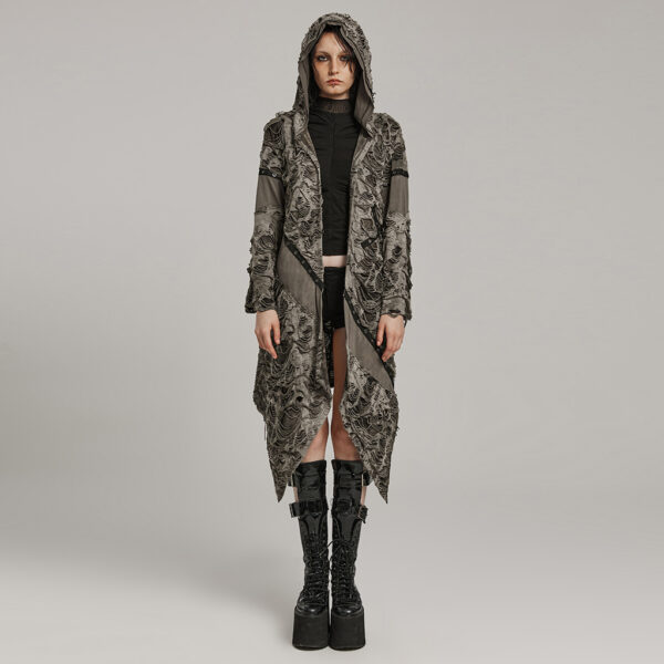 Punk Rave Loose Long Decayed Trench Coat - Camo