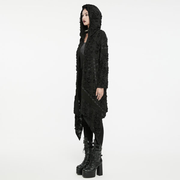 Punk Rave Loose Long Decayed Trench Coat - Black - Image 2