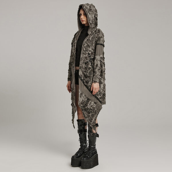 Punk Rave Loose Long Decayed Trench Coat - Camo - Image 2