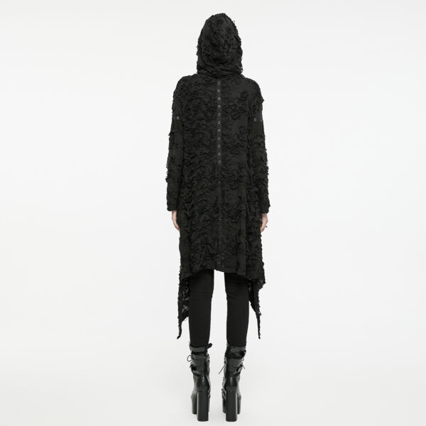 Punk Rave Loose Long Decayed Trench Coat - Black - Image 3