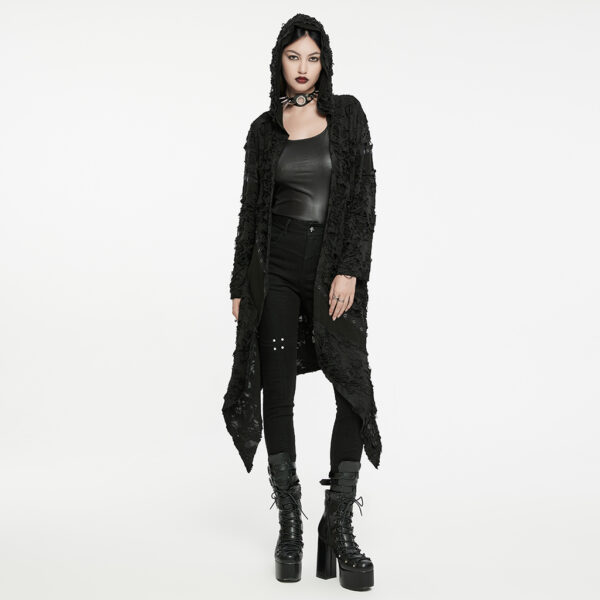 Punk Rave Loose Long Decayed Trench Coat - Black - Image 4