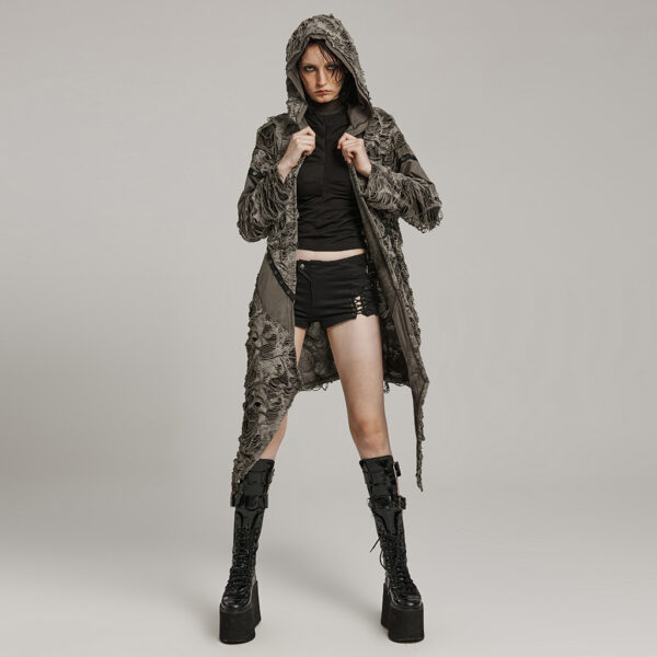 Punk Rave Loose Long Decayed Trench Coat - Camo - Image 4