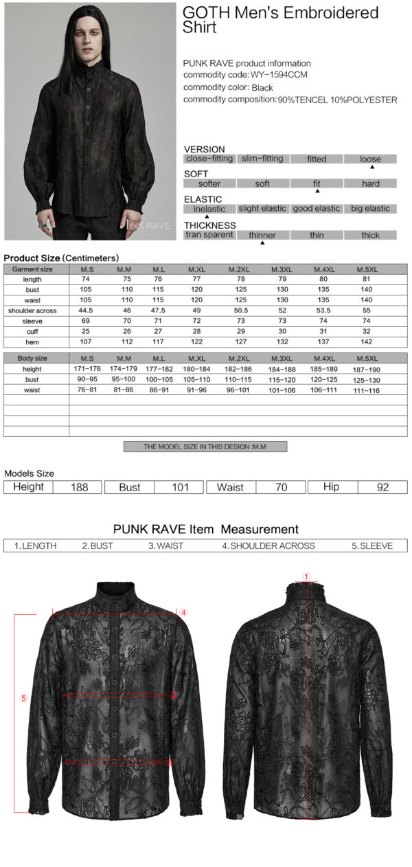 PUNK RAVE Gothic Style Men's Embroidered Shirt - Image 10