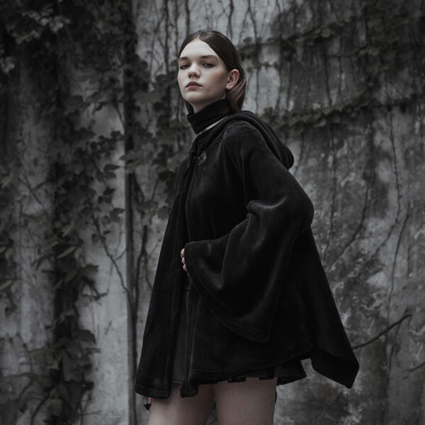 PUNK RAVE Dark Velvet Embroidered Cloak Jacket - Image 4