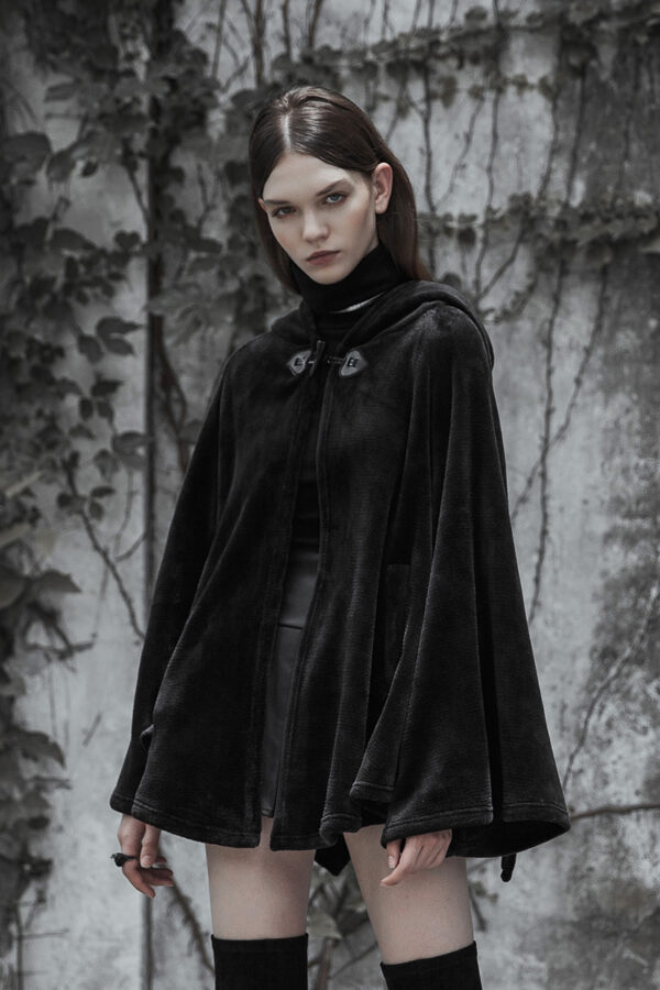 PUNK RAVE Dark Velvet Embroidered Cloak Jacket - Image 2