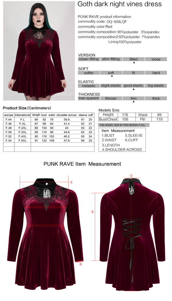 PUNK RAVE Goth Red Velvet Dress - Image 10