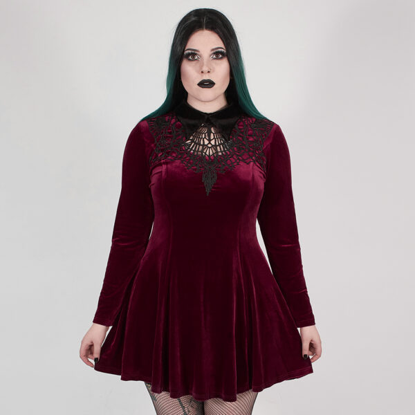 PUNK RAVE Goth Red Velvet Dress - Image 2