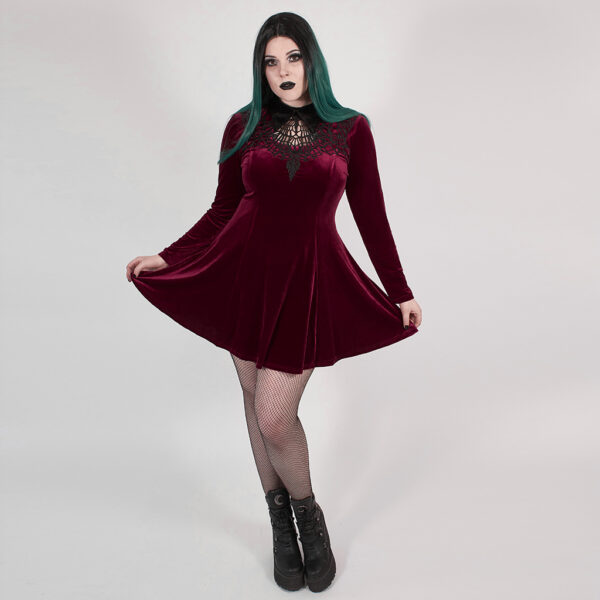 PUNK RAVE Goth Red Velvet Dress - Image 5