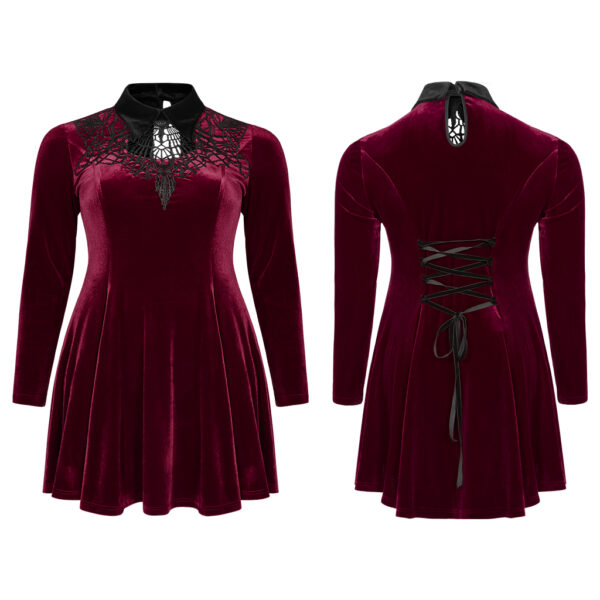 PUNK RAVE Goth Red Velvet Dress - Image 6