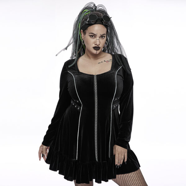 PUNK RAVE Long Sleeve Chains Goth Velvet Dress