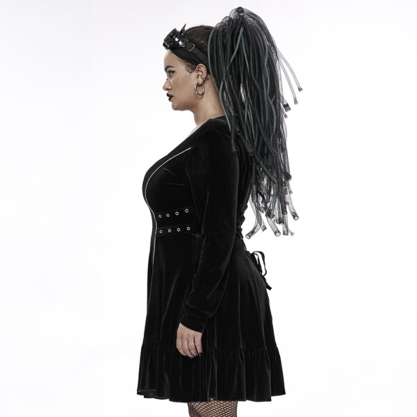 PUNK RAVE Long Sleeve Chains Goth Velvet Dress - Image 2