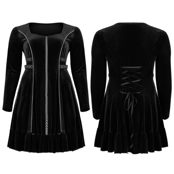 PUNK RAVE Long Sleeve Chains Goth Velvet Dress - Image 5