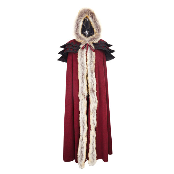 PUNK RAVE Winter Long Fur Red Cloak - Image 5