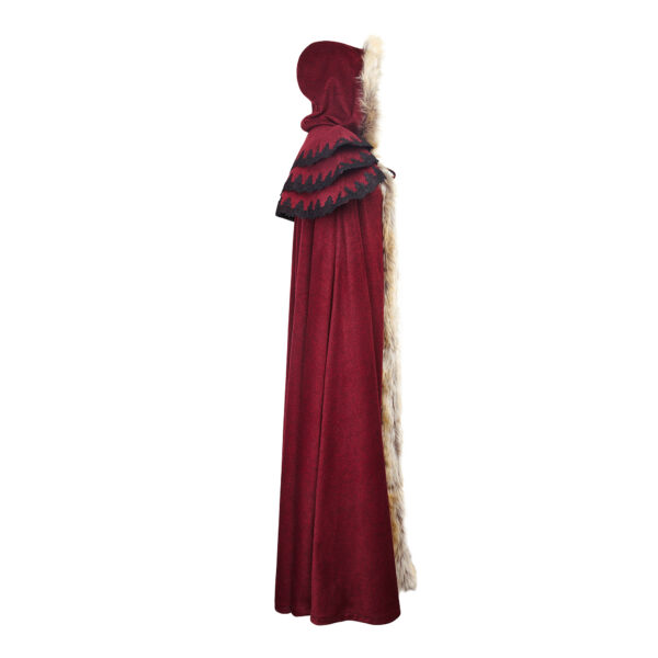 PUNK RAVE Winter Long Fur Red Cloak - Image 7