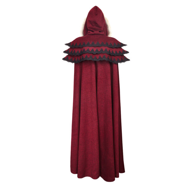 PUNK RAVE Winter Long Fur Red Cloak - Image 6