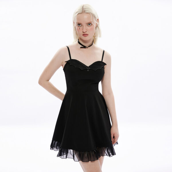 PUNK RAVE Bat Cross A Line Slip Black Dress