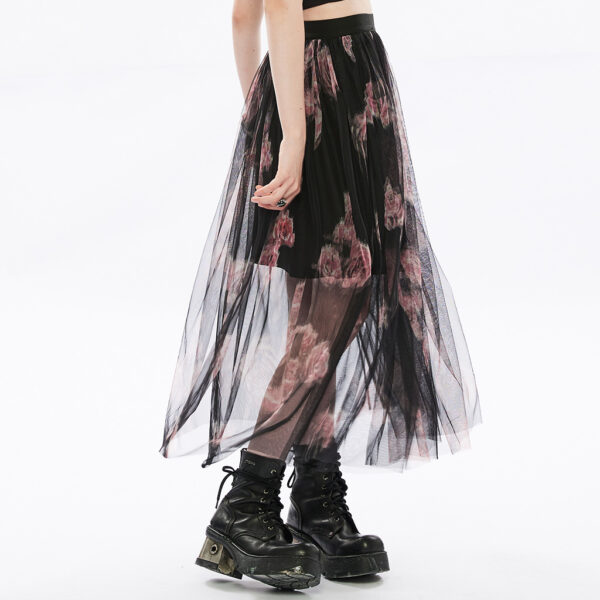 PUNK RAVE See Through Rose Printing Gauze Half Skirt - Image 2