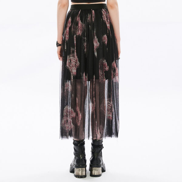 PUNK RAVE See Through Rose Printing Gauze Half Skirt - Image 3