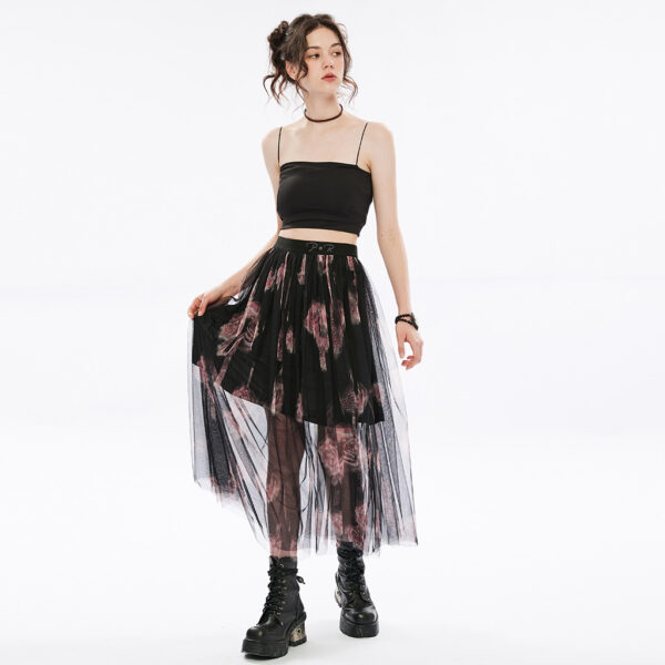 PUNK RAVE See Through Rose Printing Gauze Half Skirt - Image 4