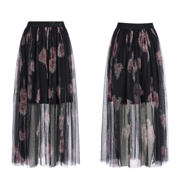 PUNK RAVE See Through Rose Printing Gauze Half Skirt - Image 5