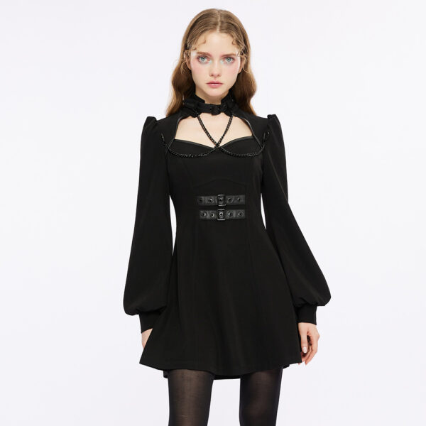 PUNK RAVE Square Neckline High Collar Waist Tech-Wear Dress