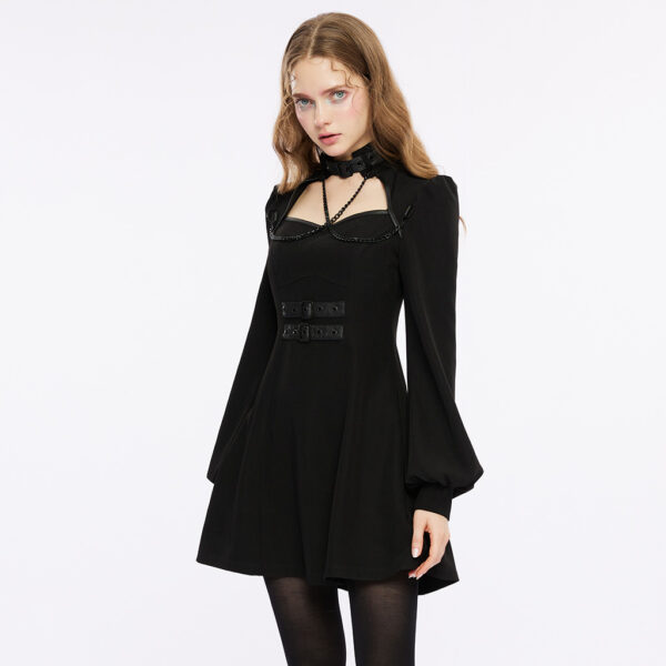 PUNK RAVE Square Neckline High Collar Waist Tech-Wear Dress - Image 2