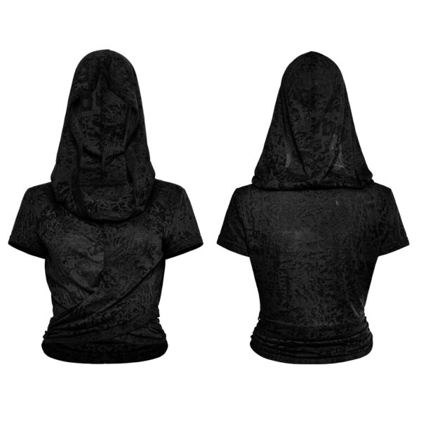 PUNK RAVE Floral Velvet Hooded Crop Top - Black - Image 5