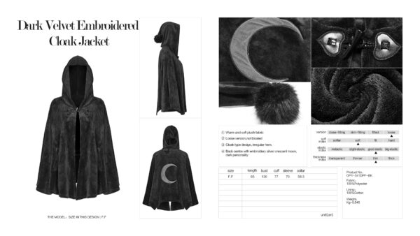 PUNK RAVE Dark Velvet Embroidered Cloak Jacket - Image 7