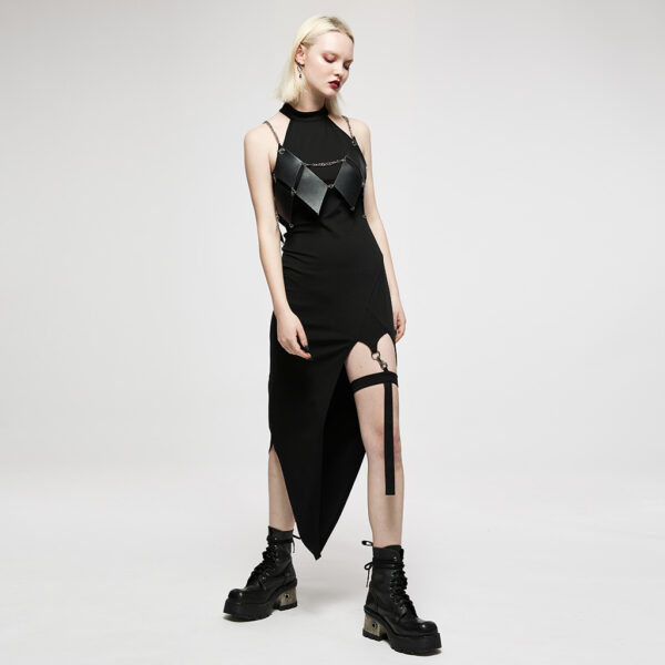 Dark Pointed Hem Dress With Detachable Leg Loops - Image 3