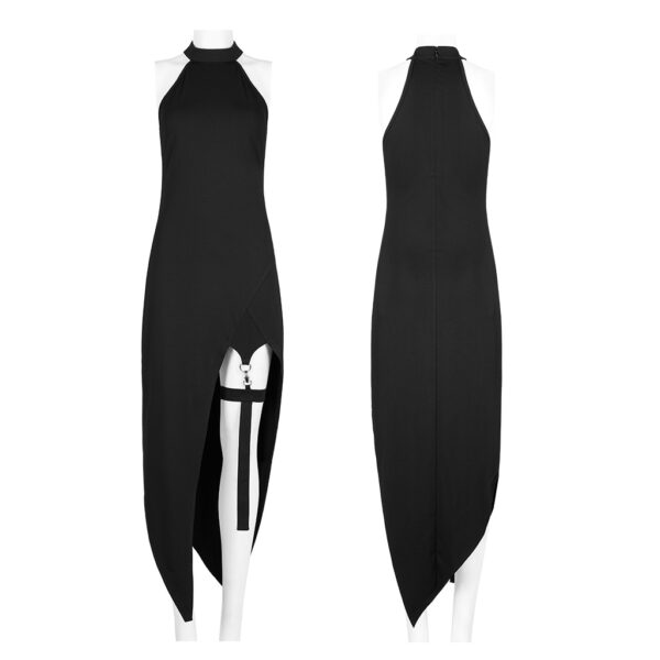 Dark Pointed Hem Dress With Detachable Leg Loops - Image 5