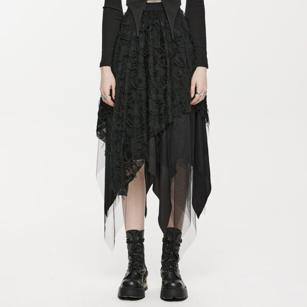 PUNK RAVE Asymmetrical Mesh Splice Knitted Broken Design Skirt