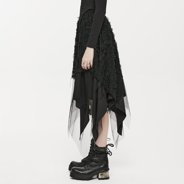 PUNK RAVE Asymmetrical Mesh Splice Knitted Broken Design Skirt - Image 2