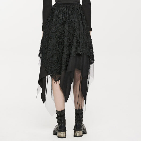 PUNK RAVE Asymmetrical Mesh Splice Knitted Broken Design Skirt - Image 3